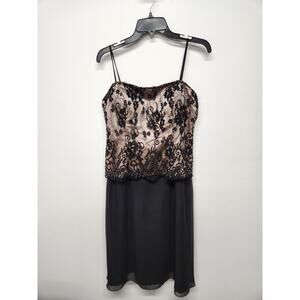 Vintage Caviar Women's Black & Nude Formal/Cocktail Spaghetti Strap Dress, Sz 14